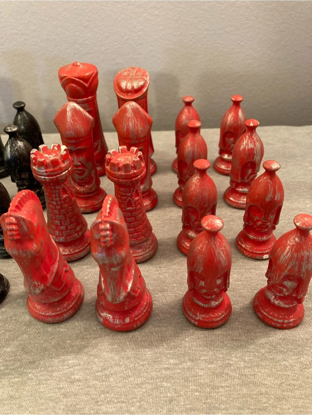 Red and Black Decorative Chess Piece Set for Home Display